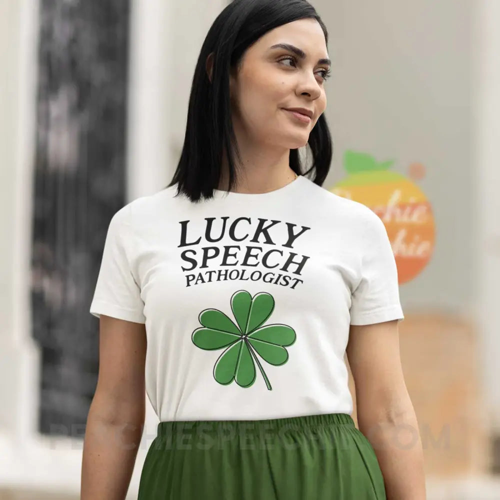 Lucky Speech Pathologist Premium Soft Tee - White / XS - peachiespeechie.com