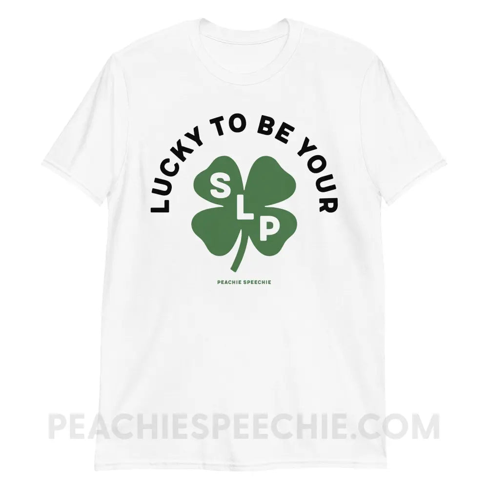 Lucky To Be Your SLP Classic Tee - White / S - T-Shirts & Tops peachiespeechie.com