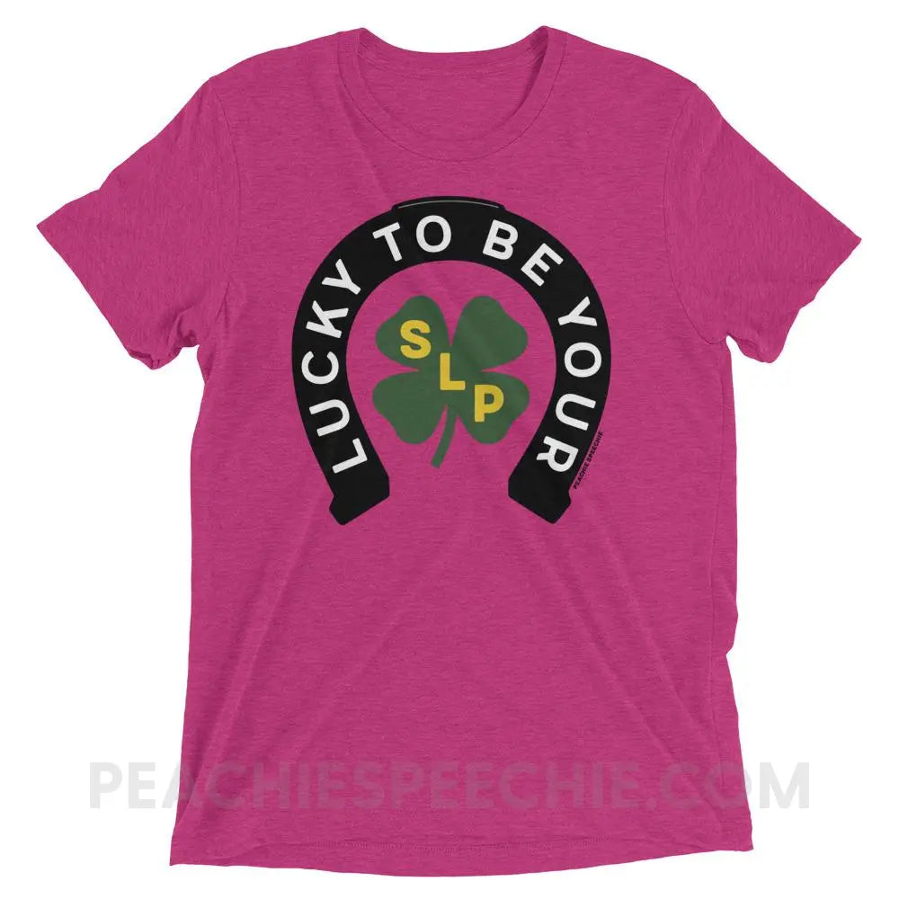 Lucky To Be Your SLP Tri-Blend Tee - Berry Triblend / XS - T-Shirts & Tops peachiespeechie.com