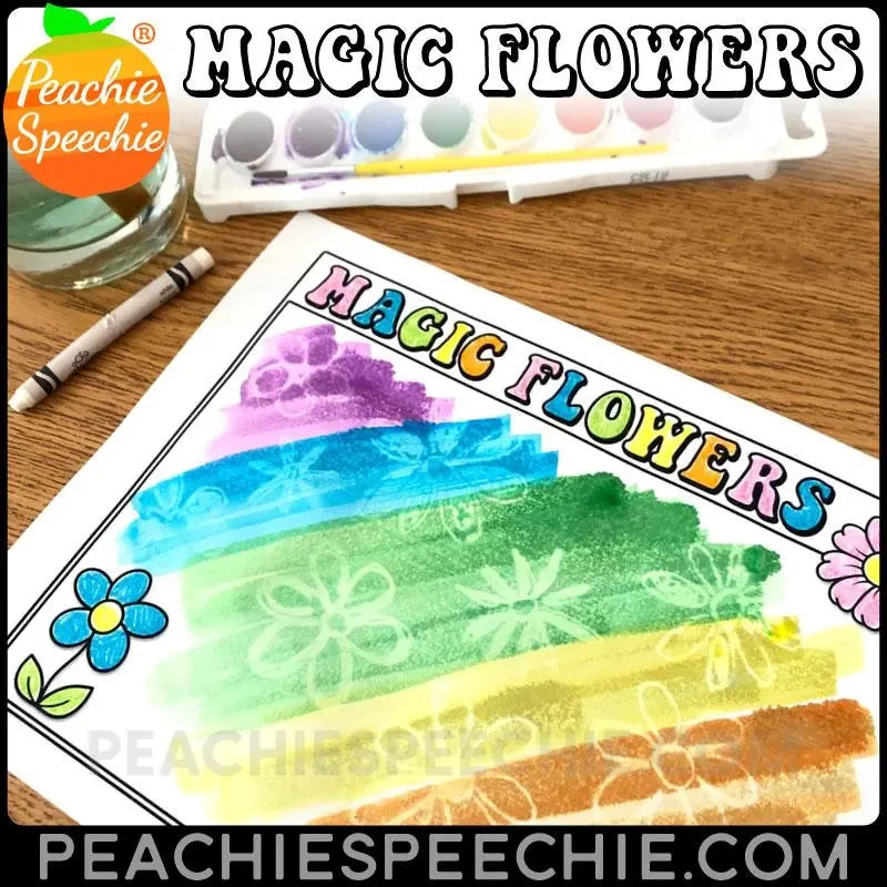 Magic Flowers: White Crayon and Watercolors - Materials peachiespeechie.com