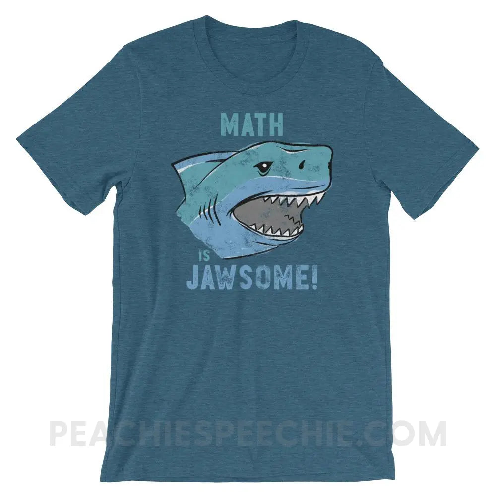 Math is Jawsome Premium Soft Tee - Heather Deep Teal / S - T-Shirts & Tops peachiespeechie.com