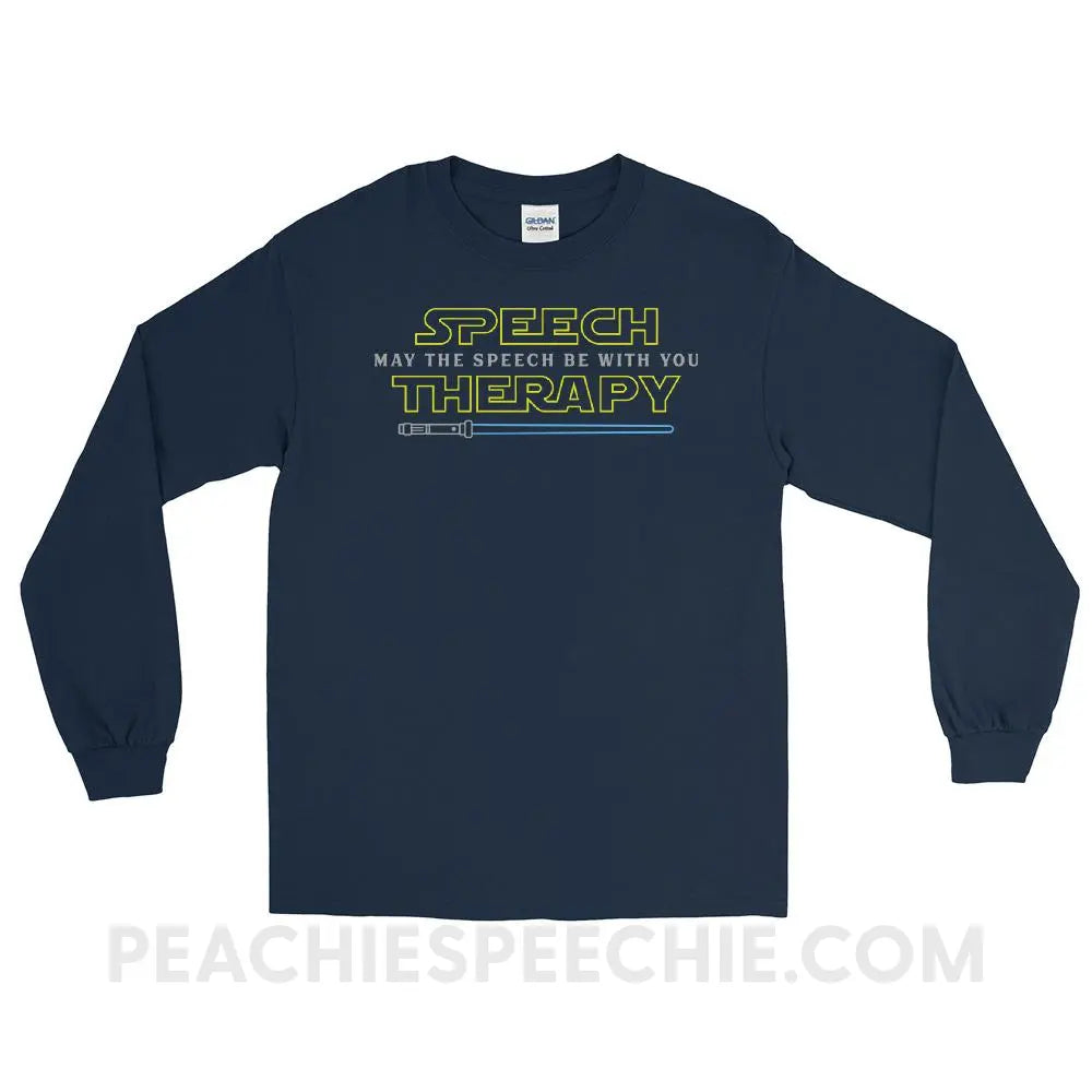 May The Speech Be With You Long Sleeve Tee - Navy / S - T-Shirts & Tops peachiespeechie.com