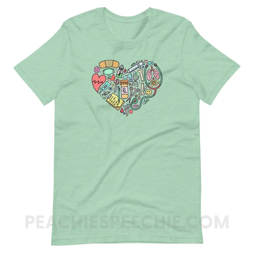 Medical Heart Premium Soft Tee - Heather Prism Mint / XS - T-Shirt peachiespeechie.com