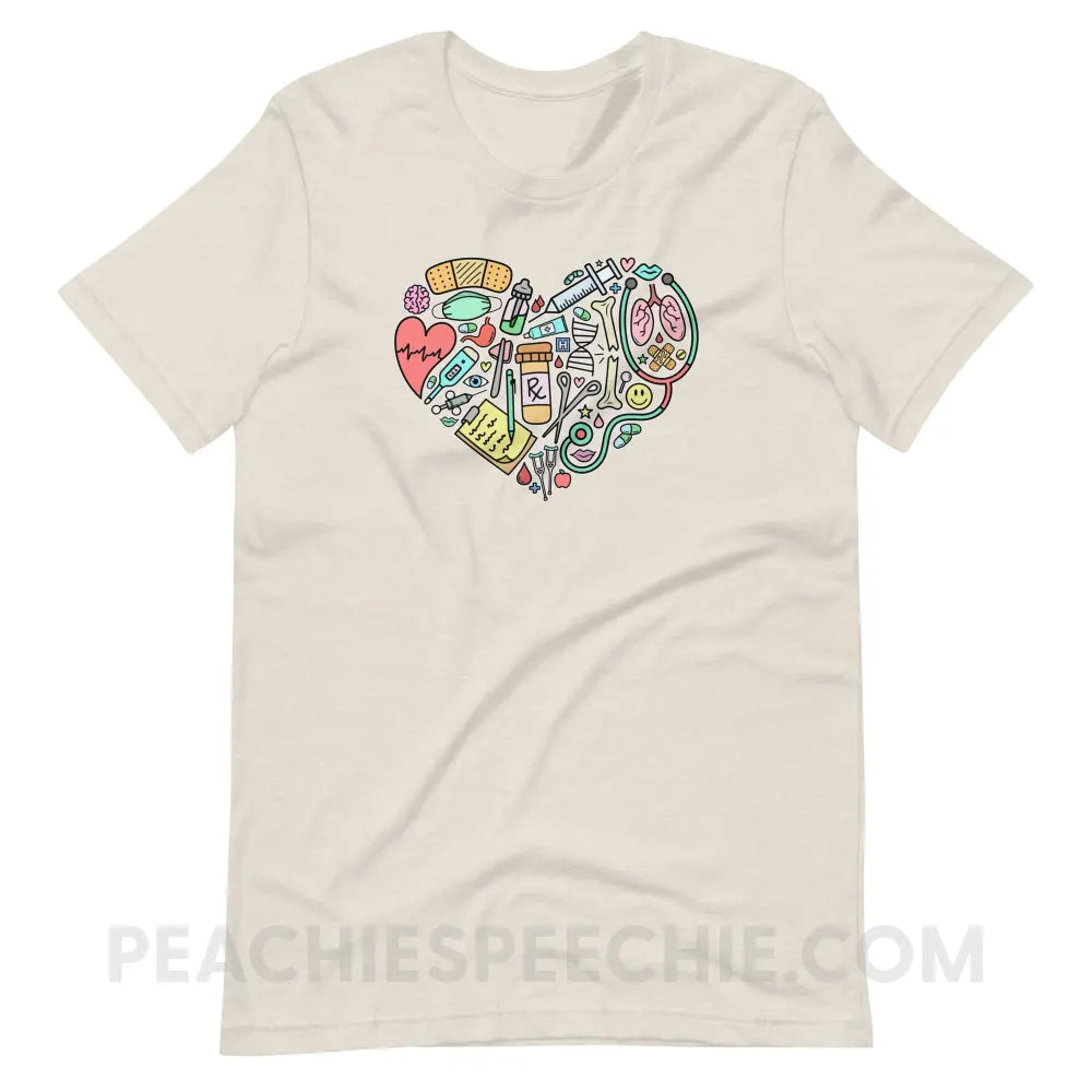 Medical Heart Premium Soft Tee - Heather Dust / S - T-Shirt peachiespeechie.com