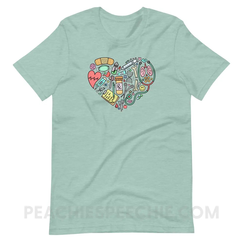 Medical Heart Premium Soft Tee - Heather Prism Dusty Blue / XS - T-Shirt peachiespeechie.com