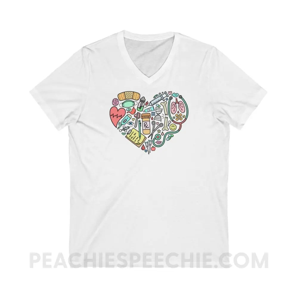 Medical Heart Soft V-Neck - White / S - V-neck peachiespeechie.com