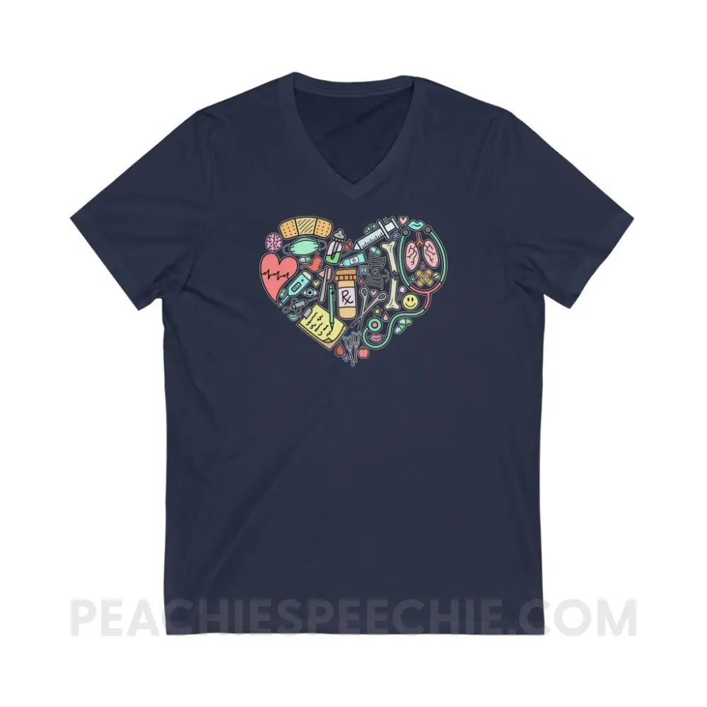 Medical Heart Soft V-Neck - Navy / S - V-neck peachiespeechie.com