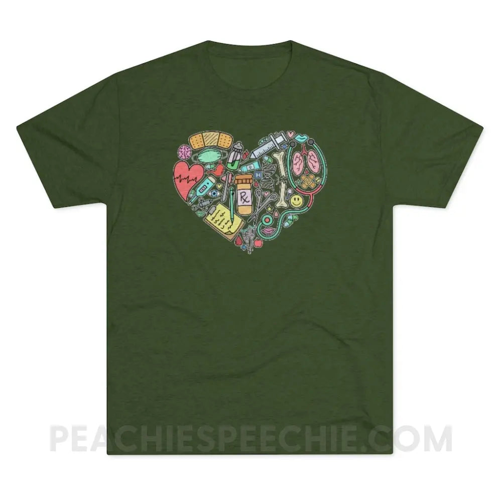 Medical Heart Vintage Tri-Blend - Military Green / S - T-Shirt peachiespeechie.com