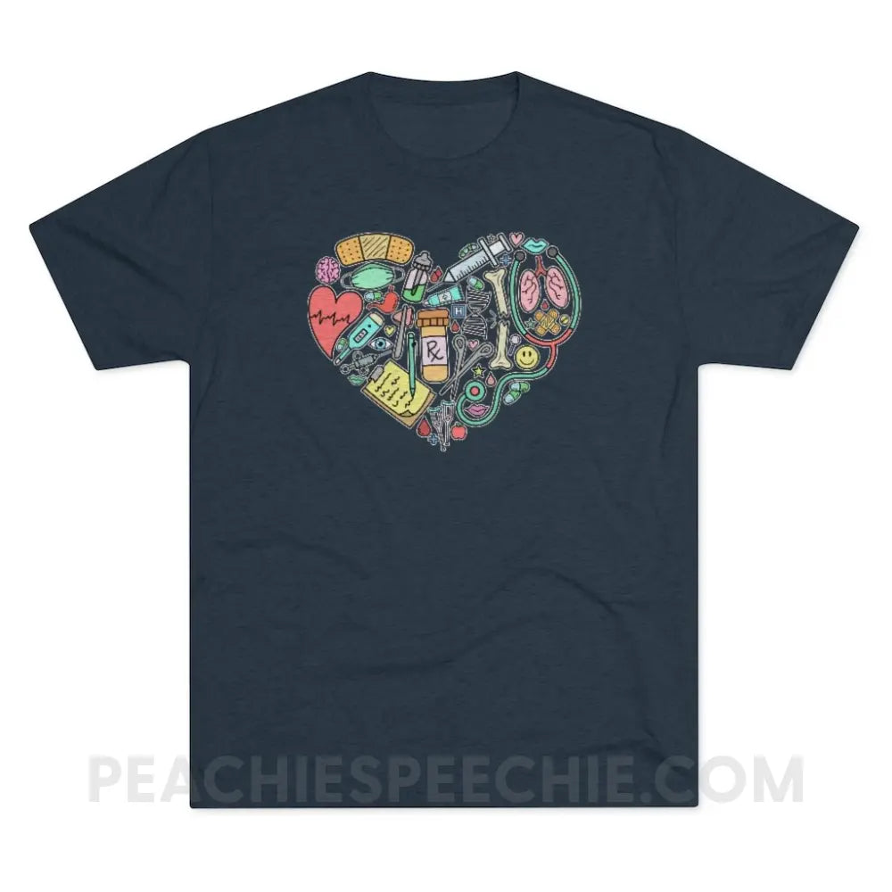 Medical Heart Vintage Tri-Blend - Navy / S - T-Shirt peachiespeechie.com