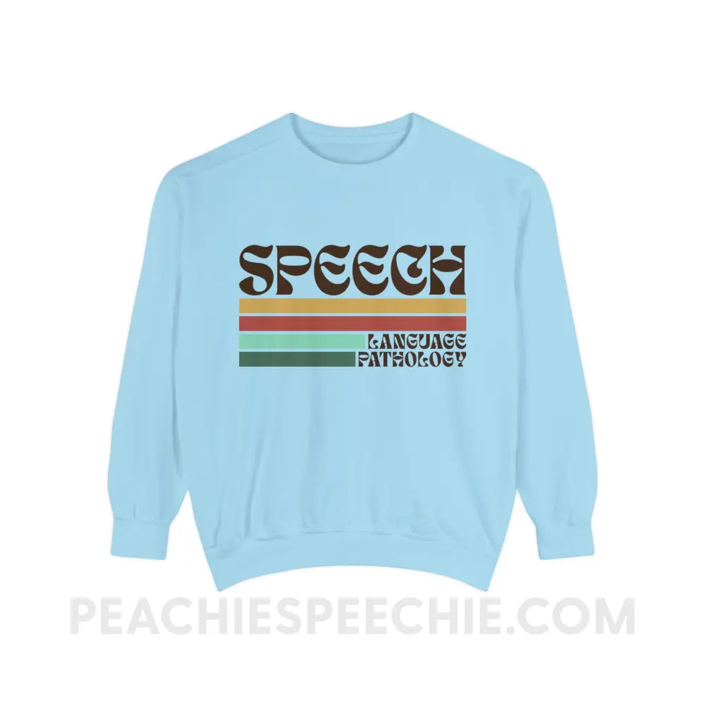 Mellow Stripes Speech Comfort Colors Crewneck - Chambray / S - Sweatshirt peachiespeechie.com