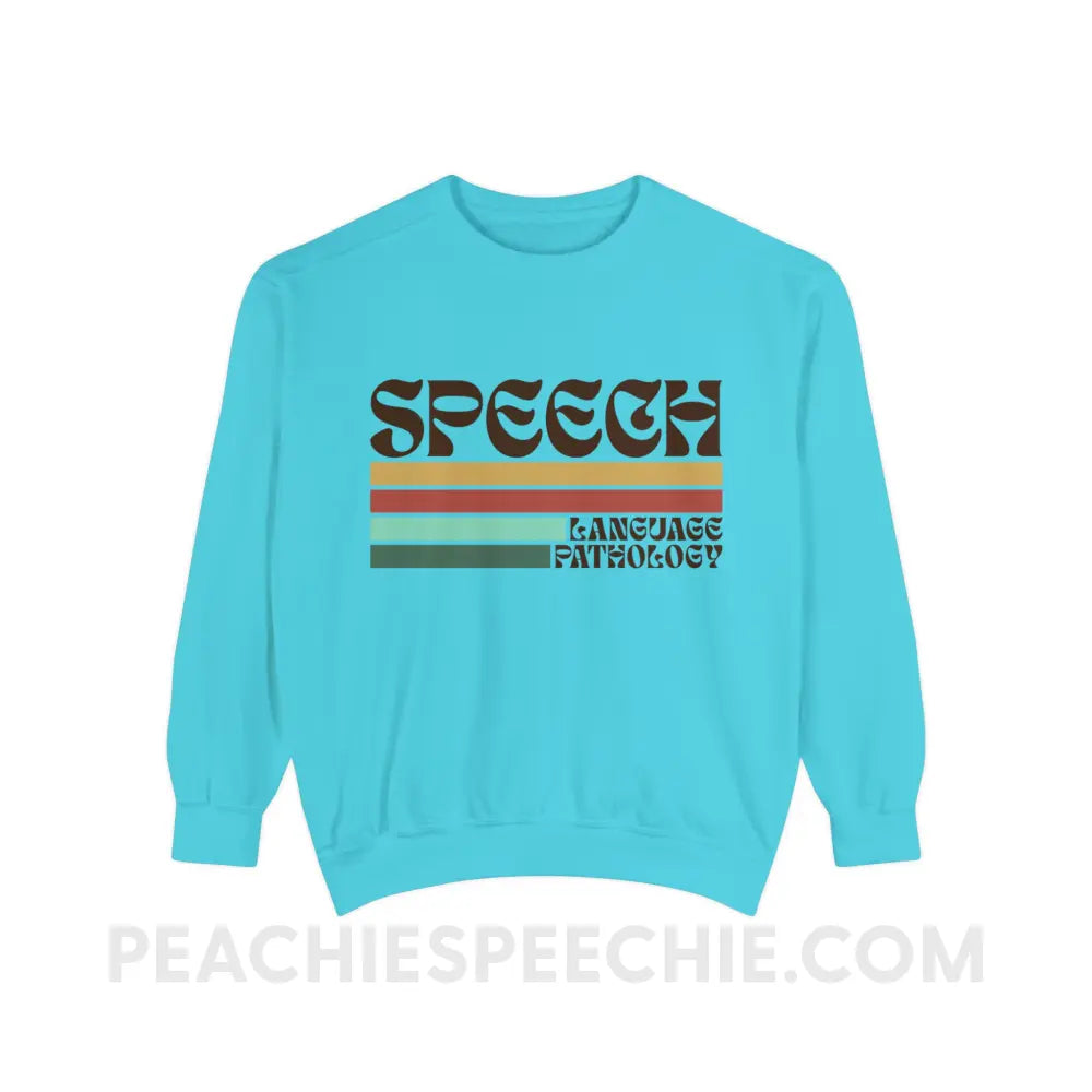 Mellow Stripes Speech Comfort Colors Crewneck - Lagoon Blue / S - Sweatshirt peachiespeechie.com