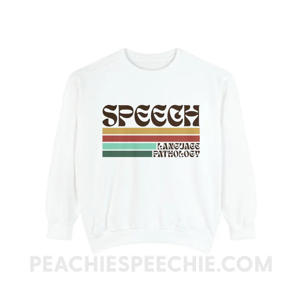 Mellow Stripes Speech Comfort Colors Crewneck - White / S - Sweatshirt peachiespeechie.com