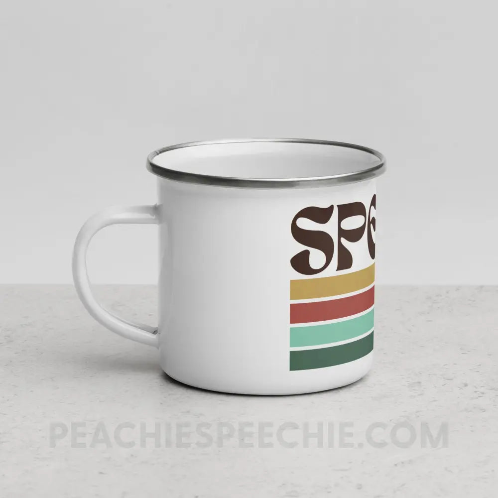 Mellow Stripes Speech Enamel Mug - peachiespeechie.com