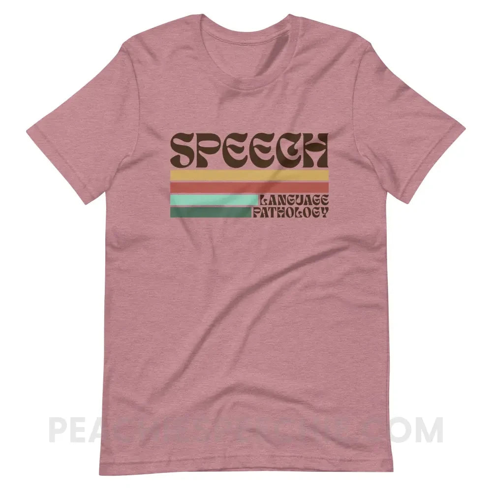 Mellow Stripes Speech Premium Soft Tee - Heather Orchid / S - peachiespeechie.com