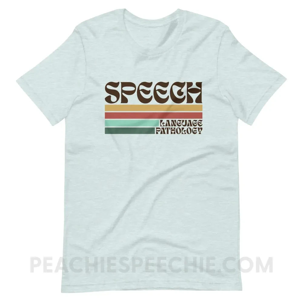 Mellow Stripes Speech Premium Soft Tee - Heather Prism Ice Blue / XS - peachiespeechie.com