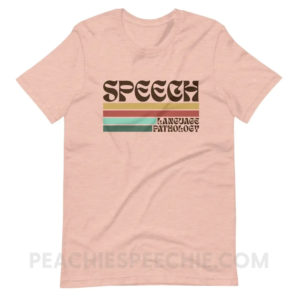 Mellow Stripes Speech Premium Soft Tee - Heather Prism Peach / XS - peachiespeechie.com