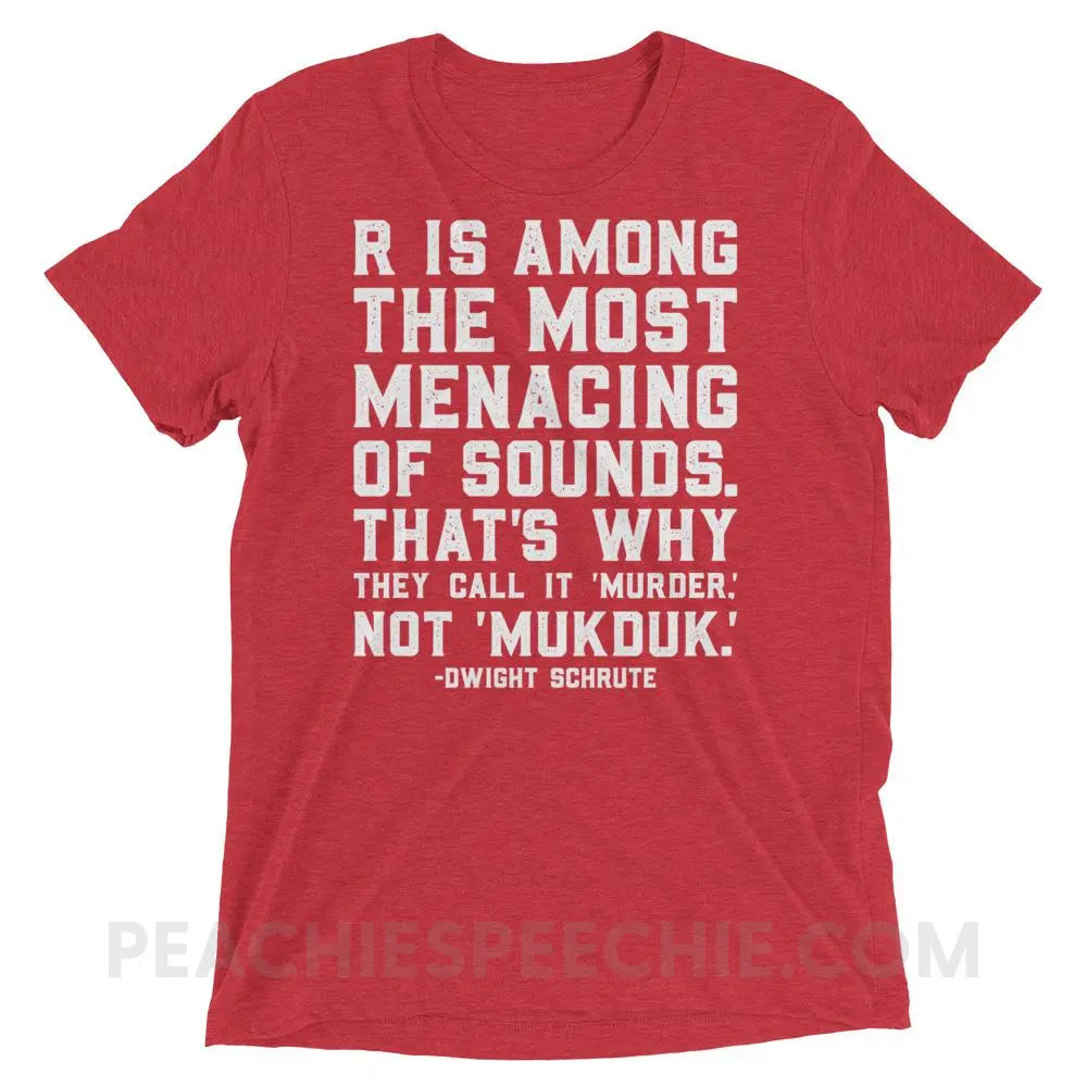 Menacing R Dwight Quote Tri-Blend Tee - Red Triblend / XS - T-Shirts & Tops peachiespeechie.com