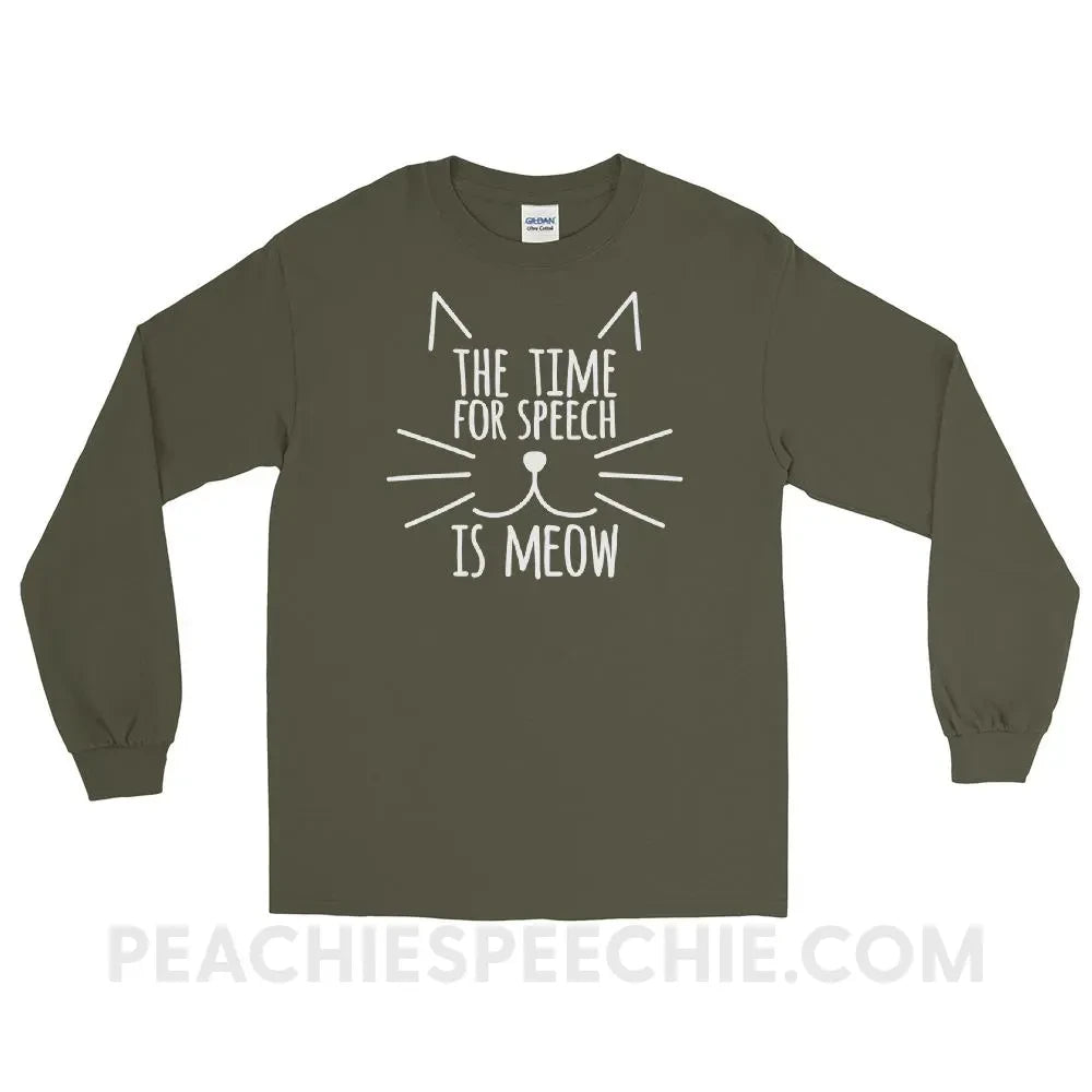 Meow Speech Long Sleeve Tee - Military Green / S - T-Shirts & Tops peachiespeechie.com