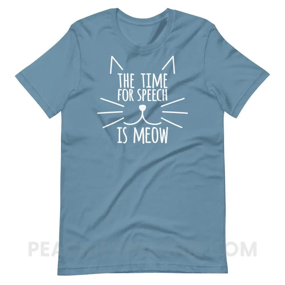 Meow Speech Premium Soft Tee - Steel Blue / S - T-Shirts & Tops peachiespeechie.com