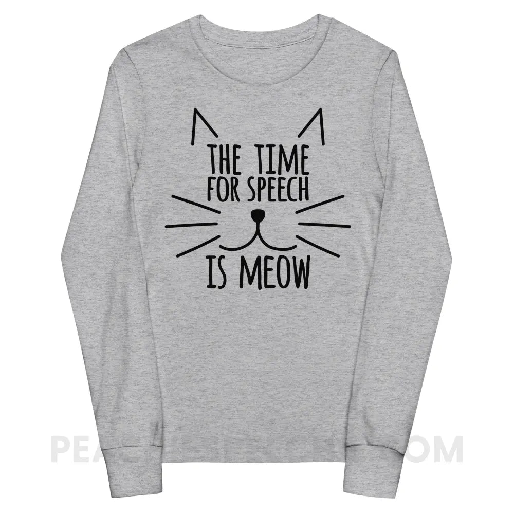 Meow Speech Premium Youth Long Sleeve - Athletic Heather / S - peachiespeechie.com