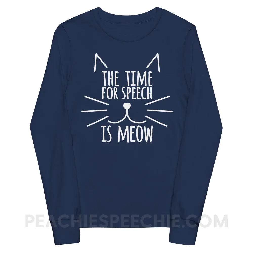 Meow Speech Premium Youth Long Sleeve - Navy / S - peachiespeechie.com