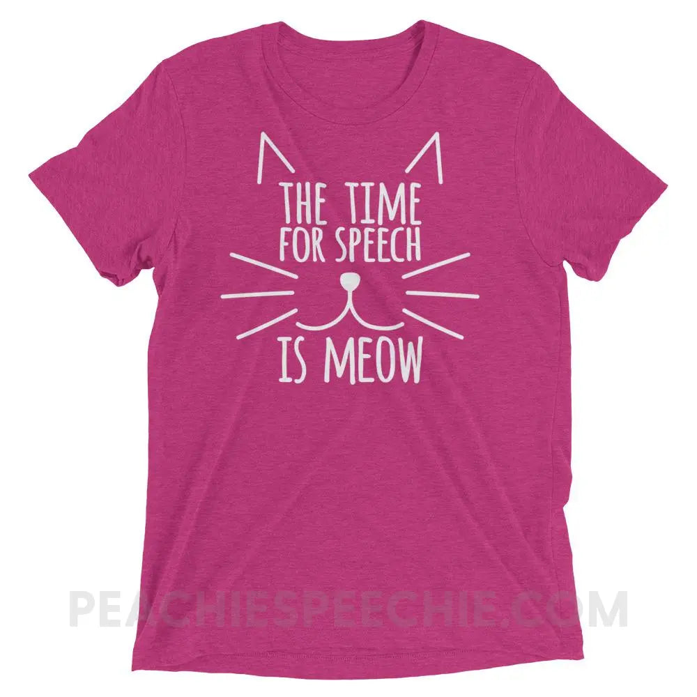 Meow Speech Tri - Blend Tee - Berry Triblend / XS T - Shirts & Tops peachiespeechie.com