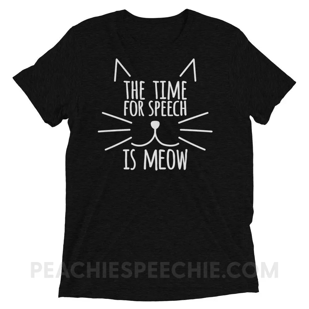 Meow Speech Tri - Blend Tee - Solid Black Triblend / XS - T - Shirts & Tops peachiespeechie.com