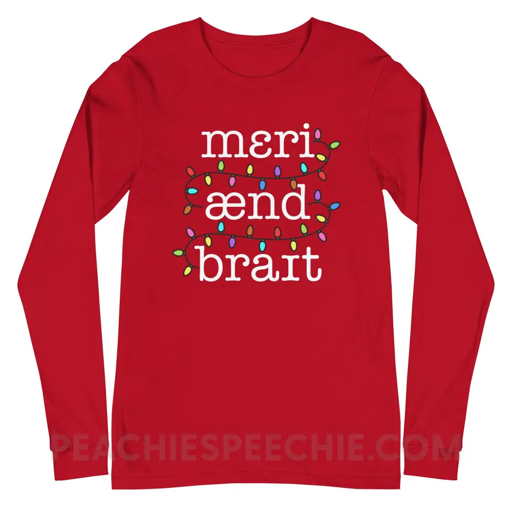 Merry and Bright Premium Long Sleeve - Red / S T - Shirts & Tops peachiespeechie.com