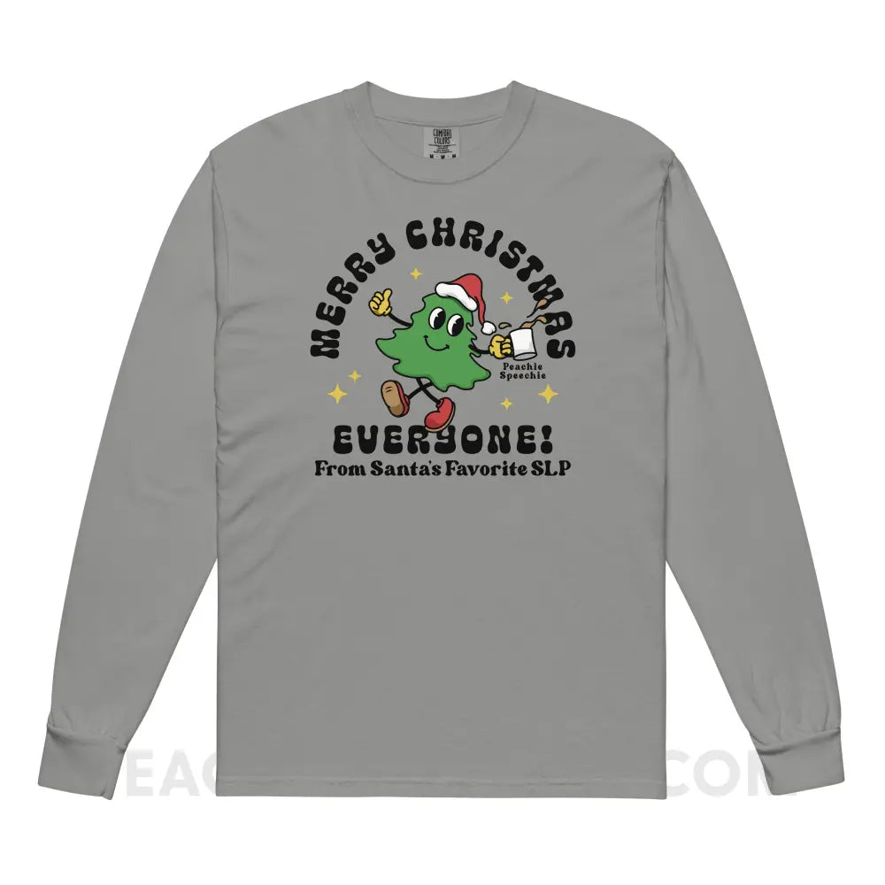 Merry Christmas Tree SLP Comfort Colors Long Sleeve - Grey / S - Long-sleeve peachiespeechie.com