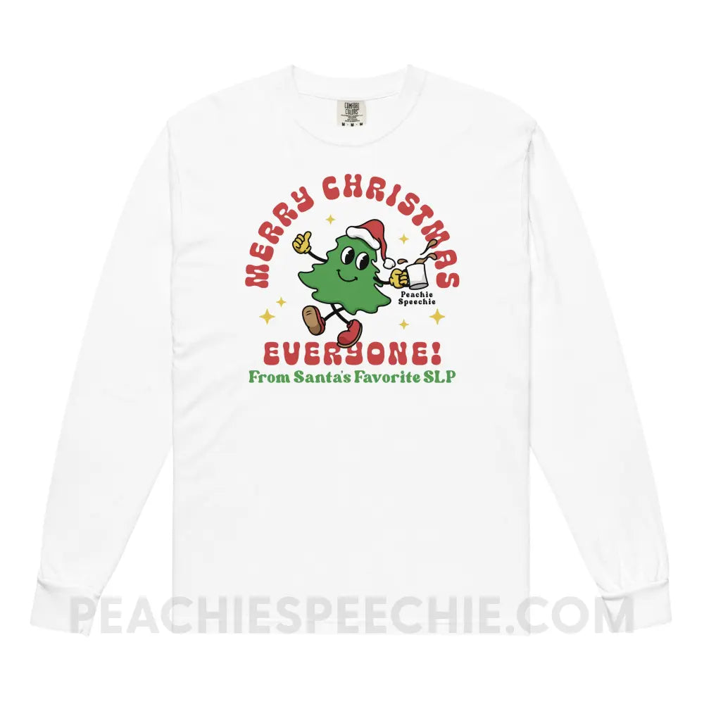 Merry Christmas Tree SLP Comfort Colors Long Sleeve - White / S - Long-sleeve peachiespeechie.com