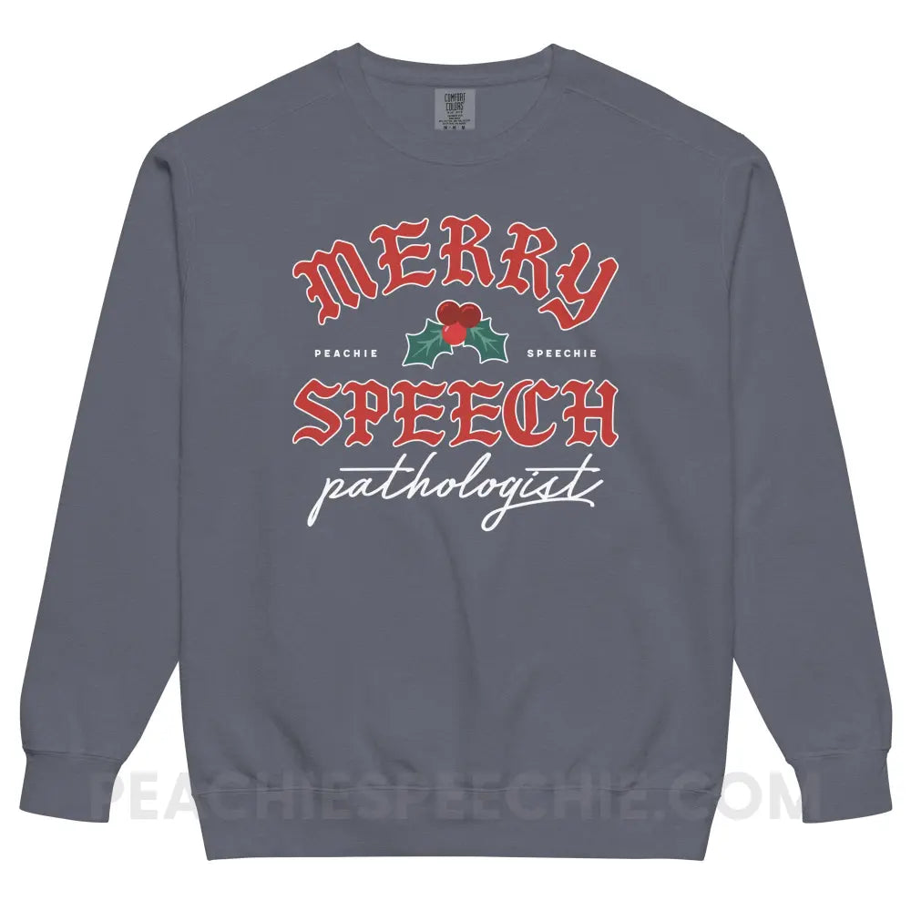 Merry Speech Pathologist Comfort Colors Crewneck - Denim / S - peachiespeechie.com