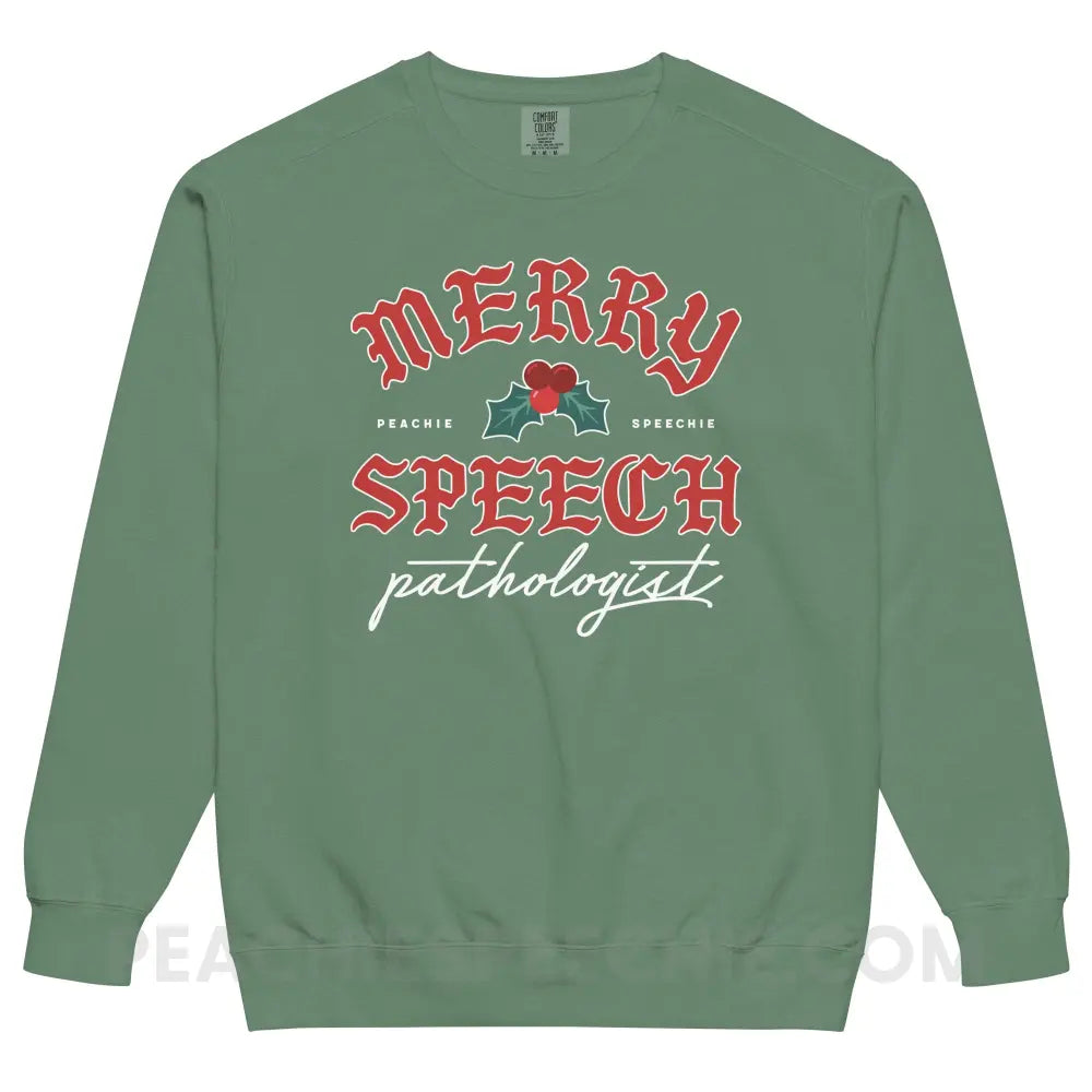 Merry Speech Pathologist Comfort Colors Crewneck - Light Green / S - peachiespeechie.com