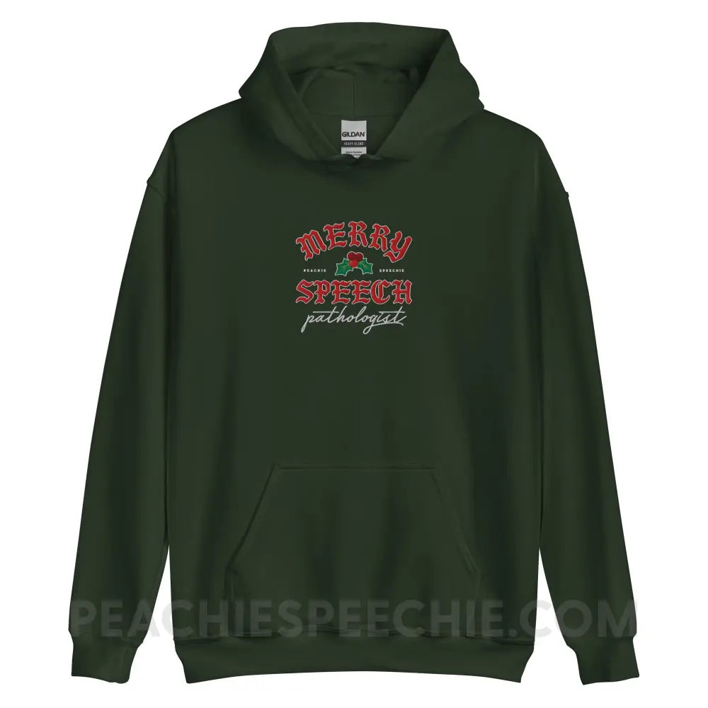 Merry Speech Pathologist Embroidered Classic Hoodie - Forest Green / S - peachiespeechie.com