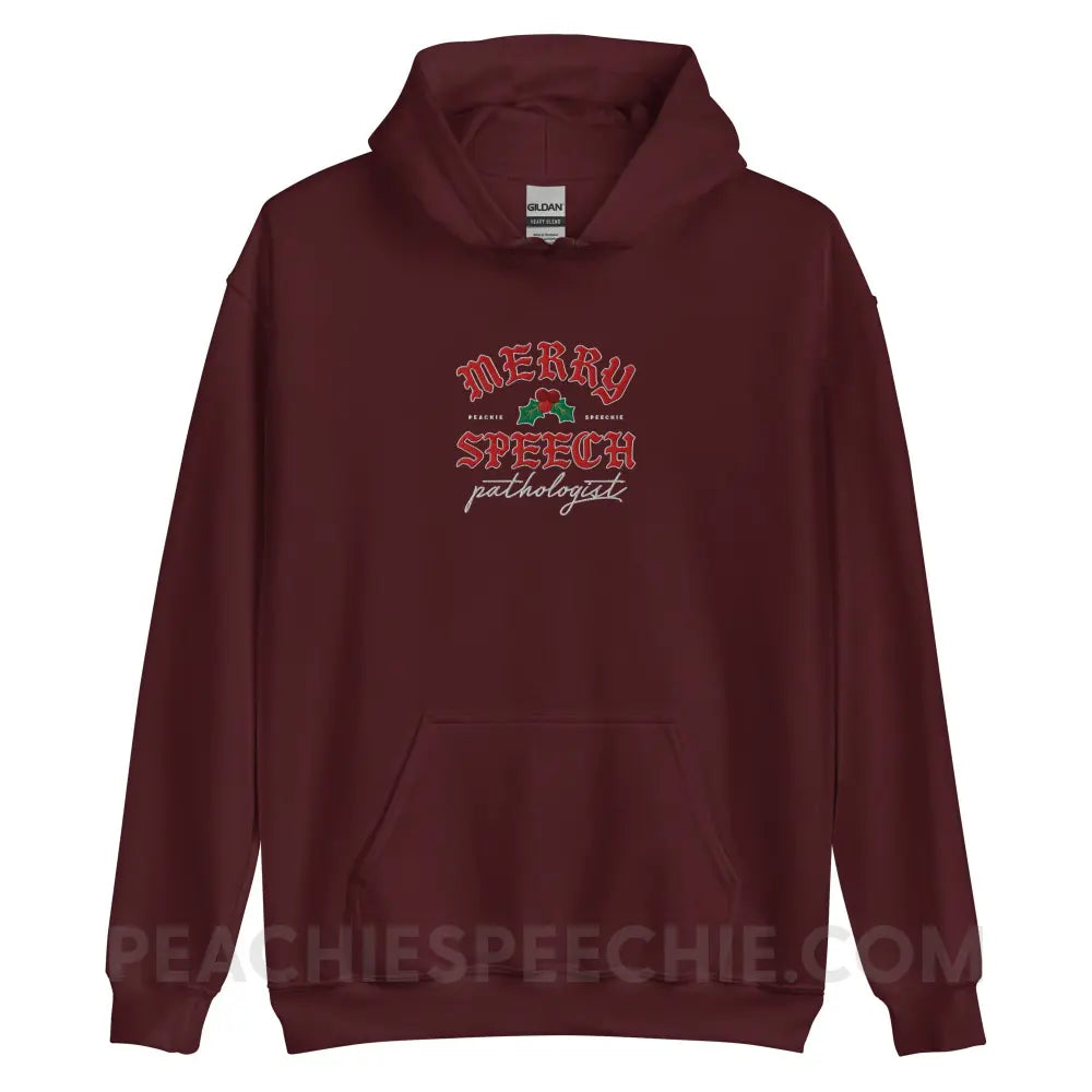 Merry Speech Pathologist Embroidered Classic Hoodie - Maroon / S - peachiespeechie.com
