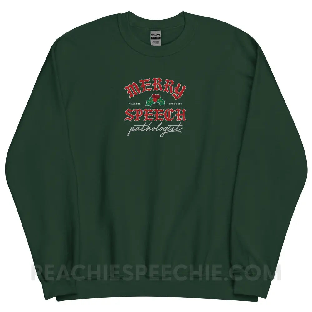 Merry Speech Pathologist Embroidered Classic Sweatshirt - Forest Green / S - peachiespeechie.com