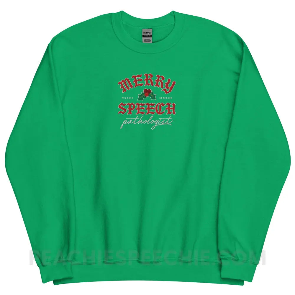 Merry Speech Pathologist Embroidered Classic Sweatshirt - Irish Green / S - peachiespeechie.com