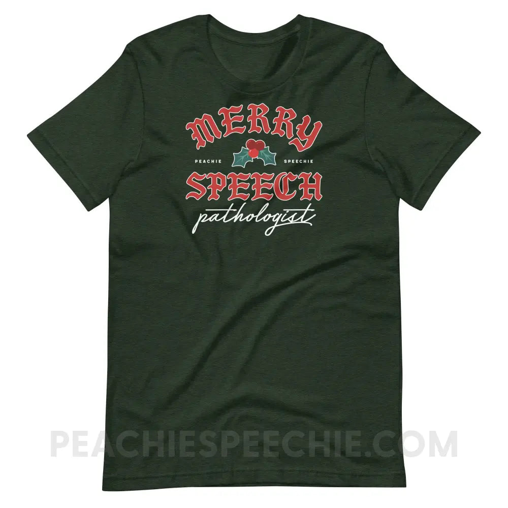 Merry Speech Pathologist Premium Soft Tee - Heather Emerald / S - peachiespeechie.com