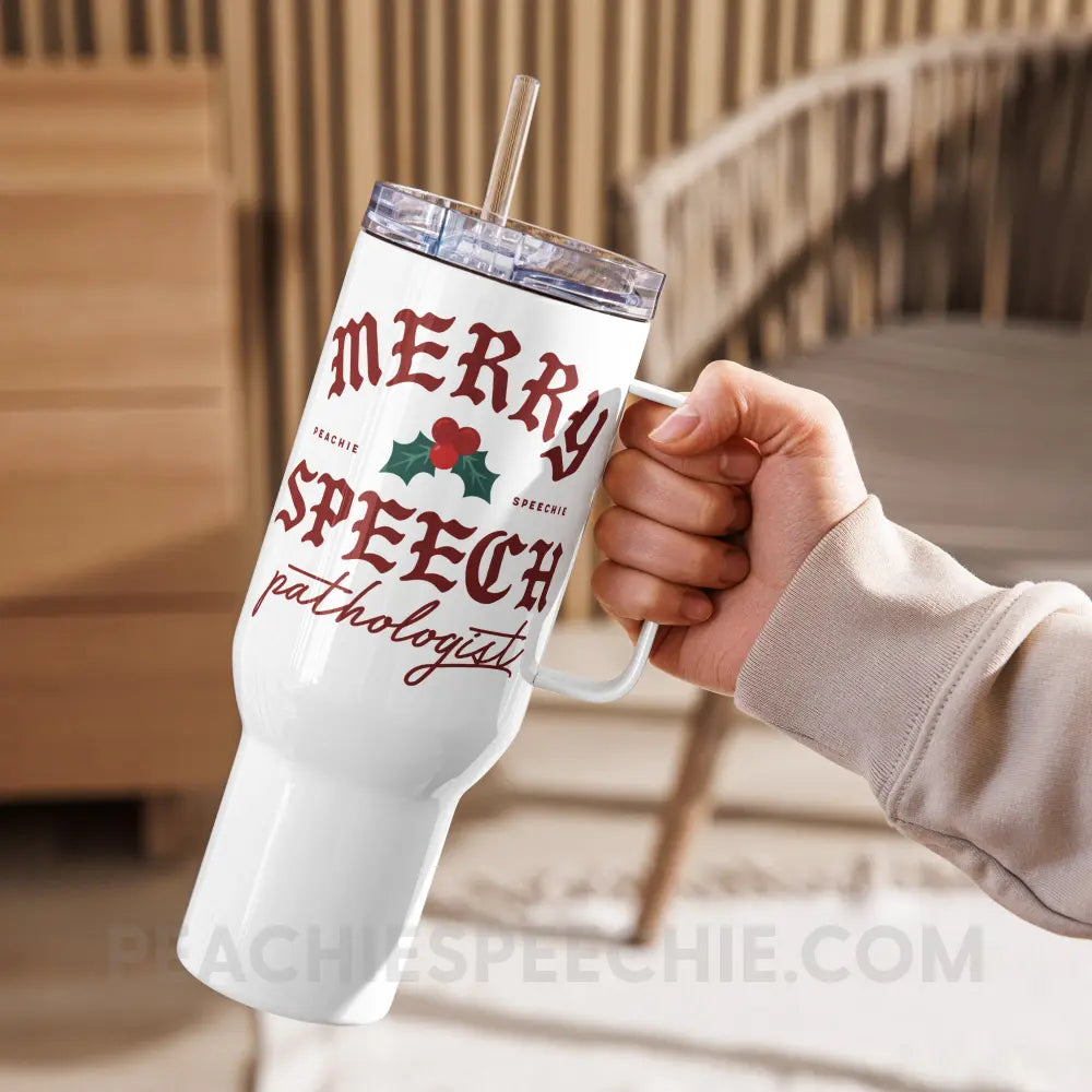 Merry Speech Pathologist Travel Mug - peachiespeechie.com