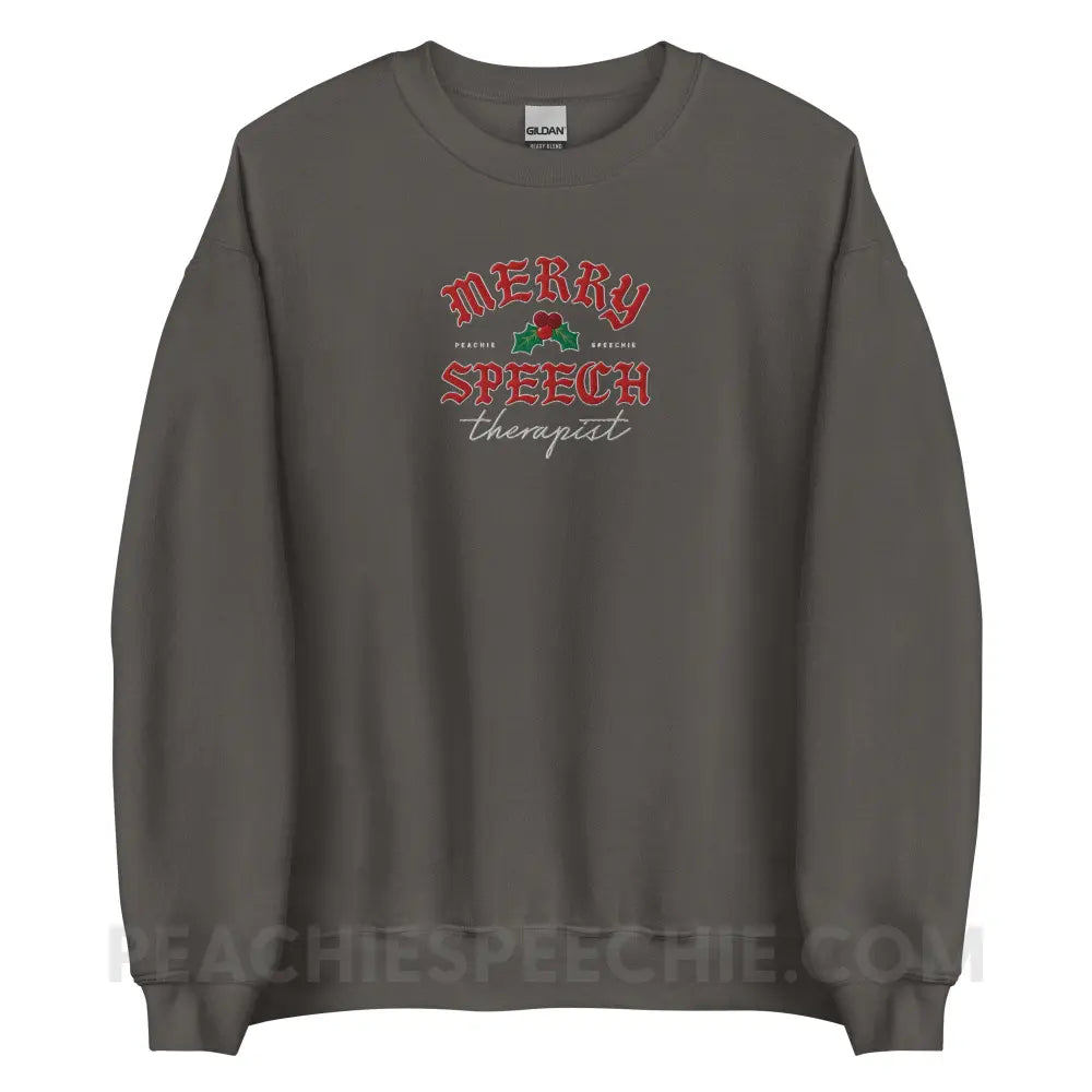 Merry Speech Therapist Embroidered Classic Sweatshirt - Charcoal / S - peachiespeechie.com