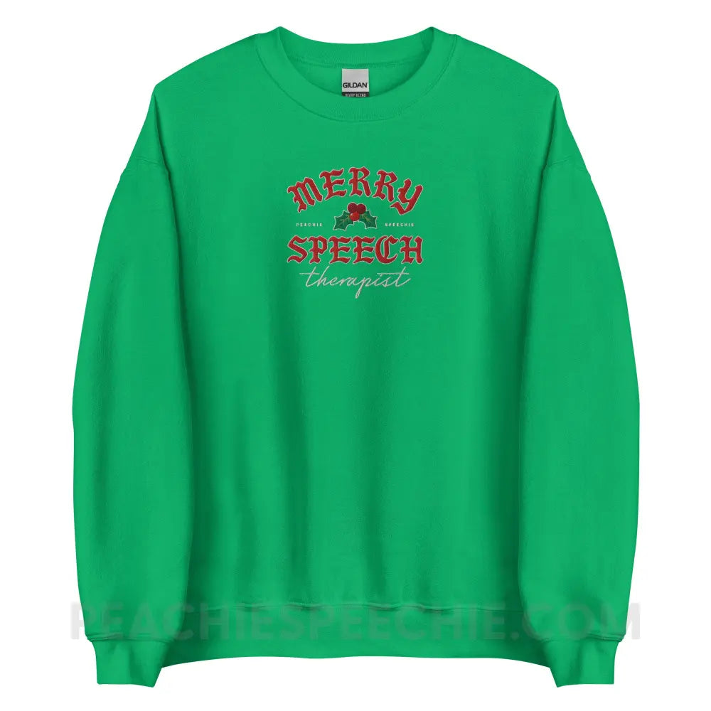 Merry Speech Therapist Embroidered Classic Sweatshirt - Irish Green / S - peachiespeechie.com