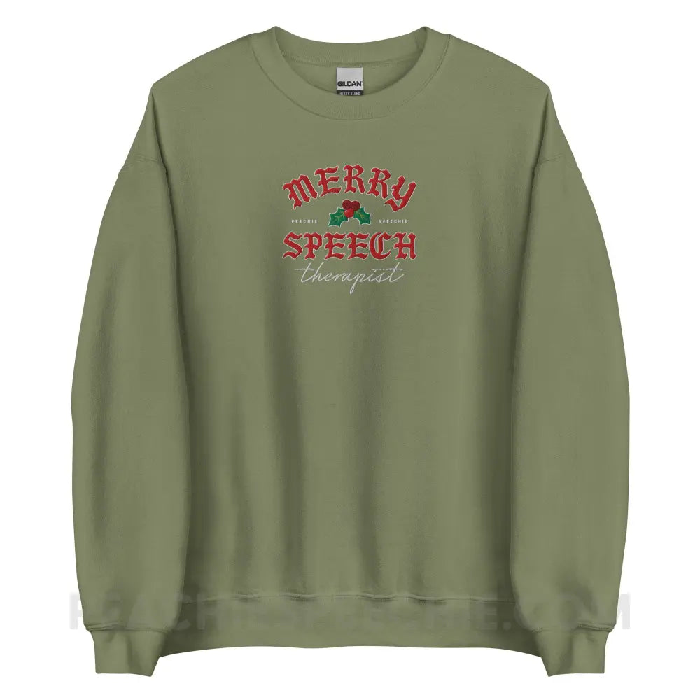 Merry Speech Therapist Embroidered Classic Sweatshirt - Military Green / S - peachiespeechie.com