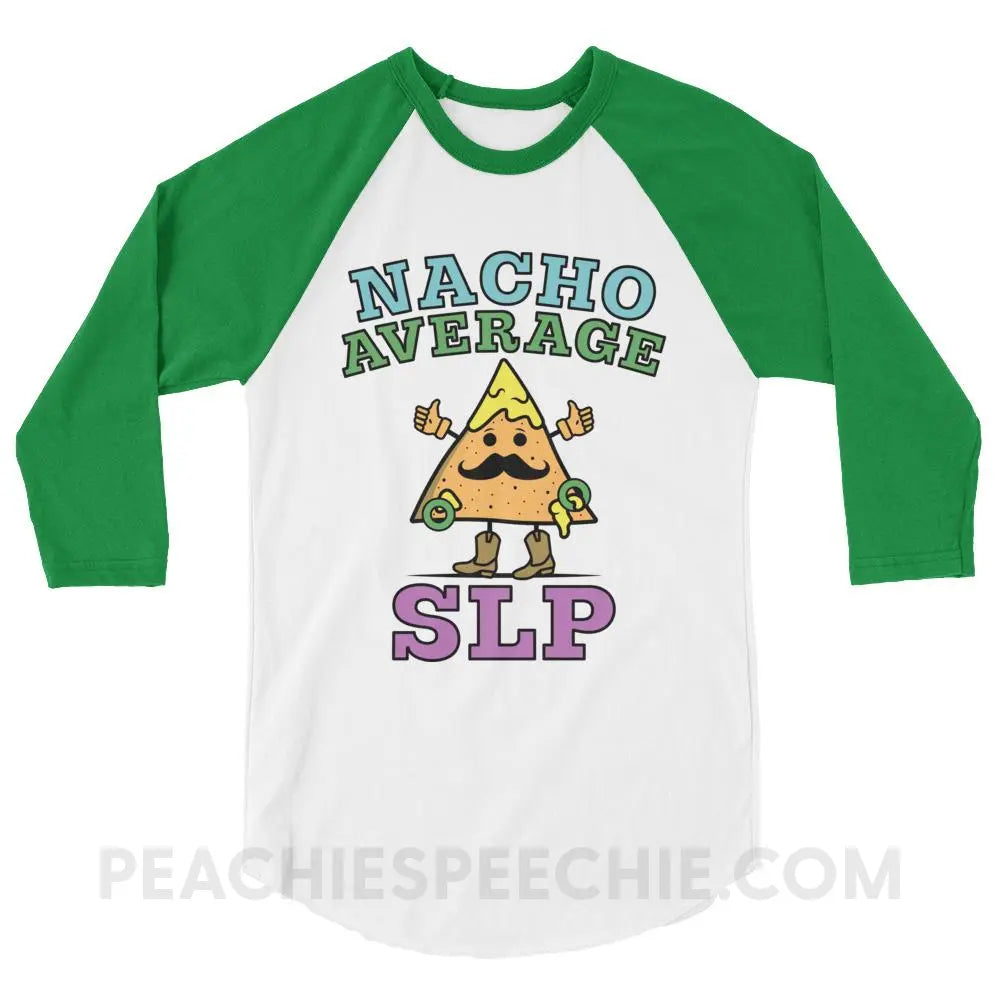 Nacho Average SLP Baseball Tee - White/Kelly / XS T-Shirts & Tops peachiespeechie.com