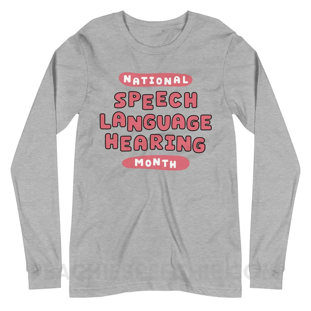 National Speech Language Hearing Month Premium Long Sleeve - Athletic Heather / XS - peachiespeechie.com