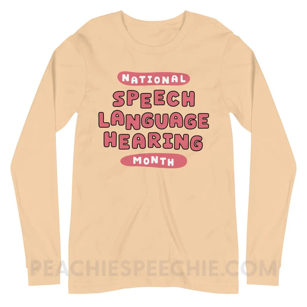 National Speech Language Hearing Month Premium Long Sleeve - Sand Dune / XS - peachiespeechie.com