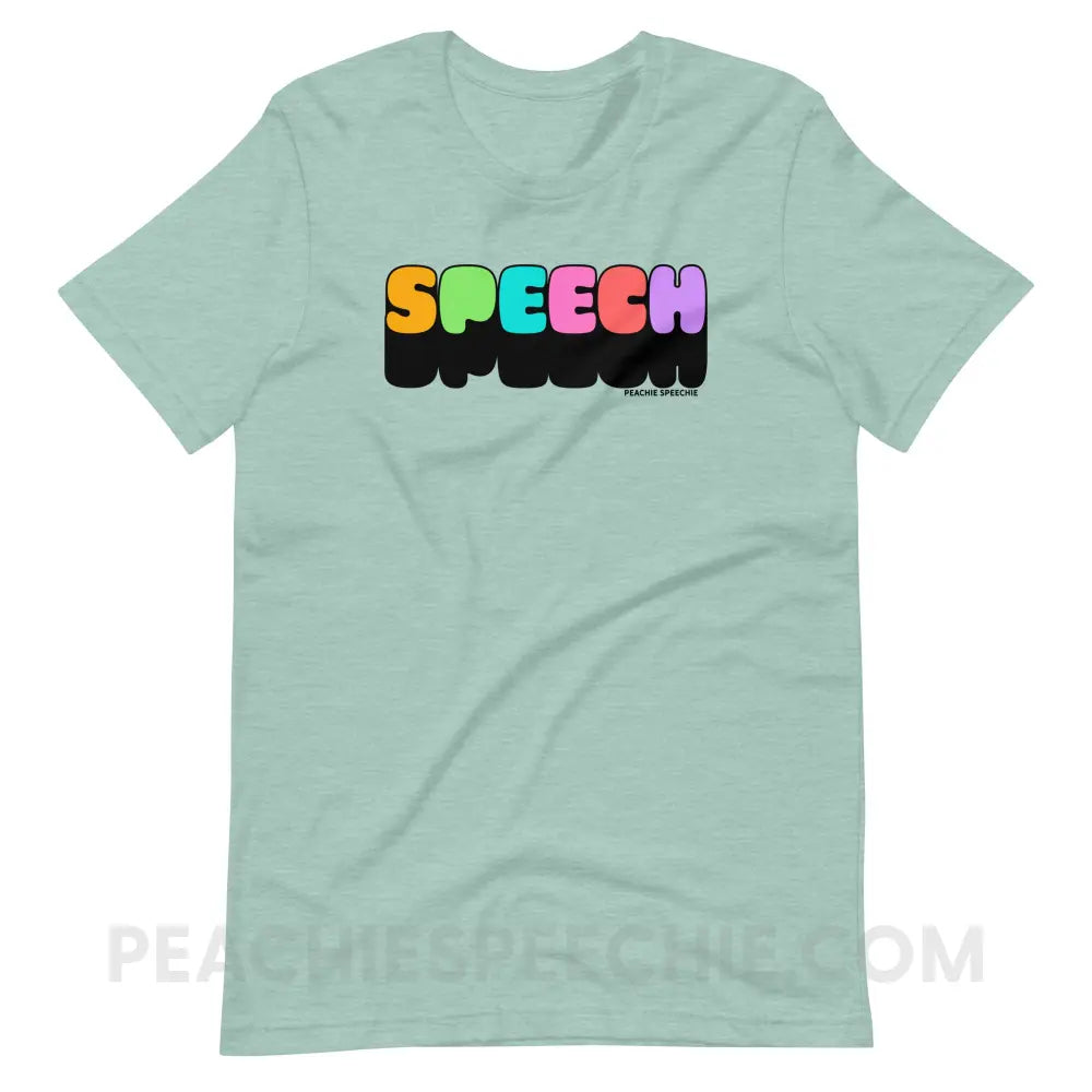 Neon Pop Speech Premium Soft Tee - Heather Prism Dusty Blue / XS - peachiespeechie.com