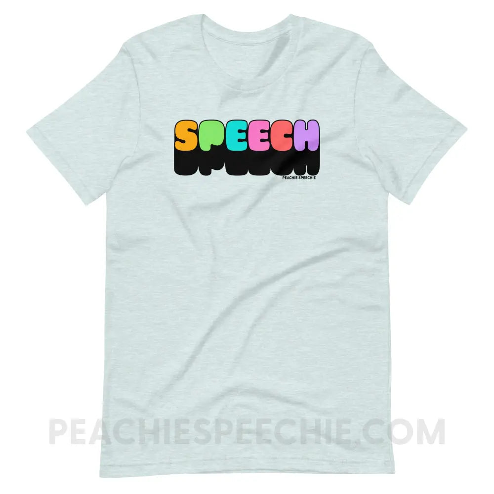 Neon Pop Speech Premium Soft Tee - Heather Prism Ice Blue / XS - peachiespeechie.com