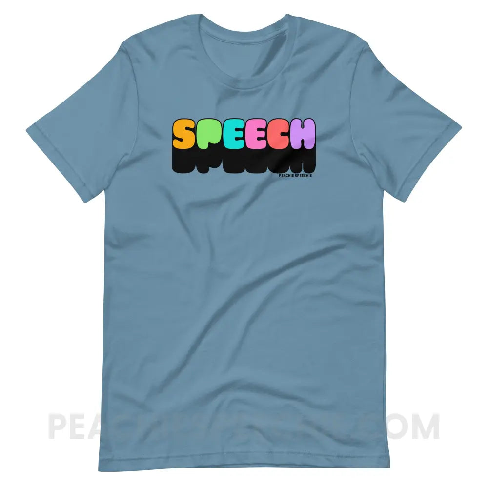 Neon Pop Speech Premium Soft Tee - Steel Blue / S - peachiespeechie.com