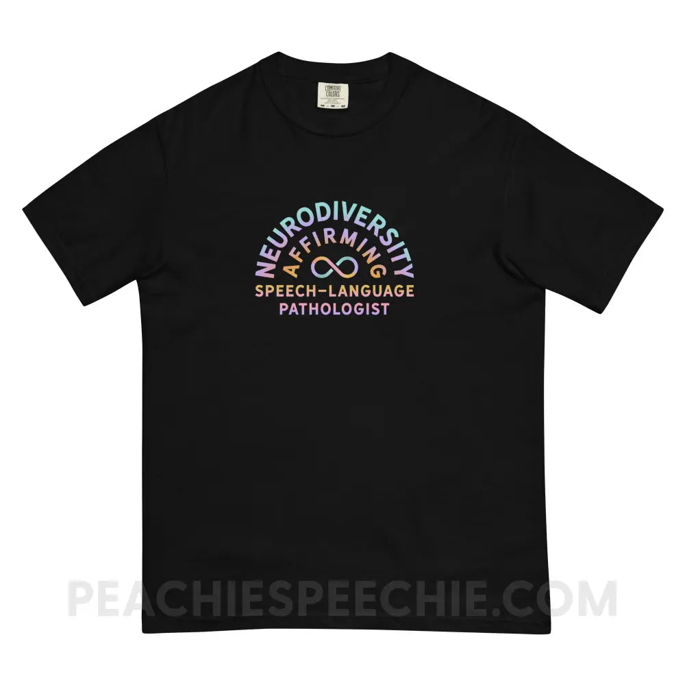 Neurodiversity Affirming SLP Comfort Colors Tee - Black / S - T-Shirt peachiespeechie.com