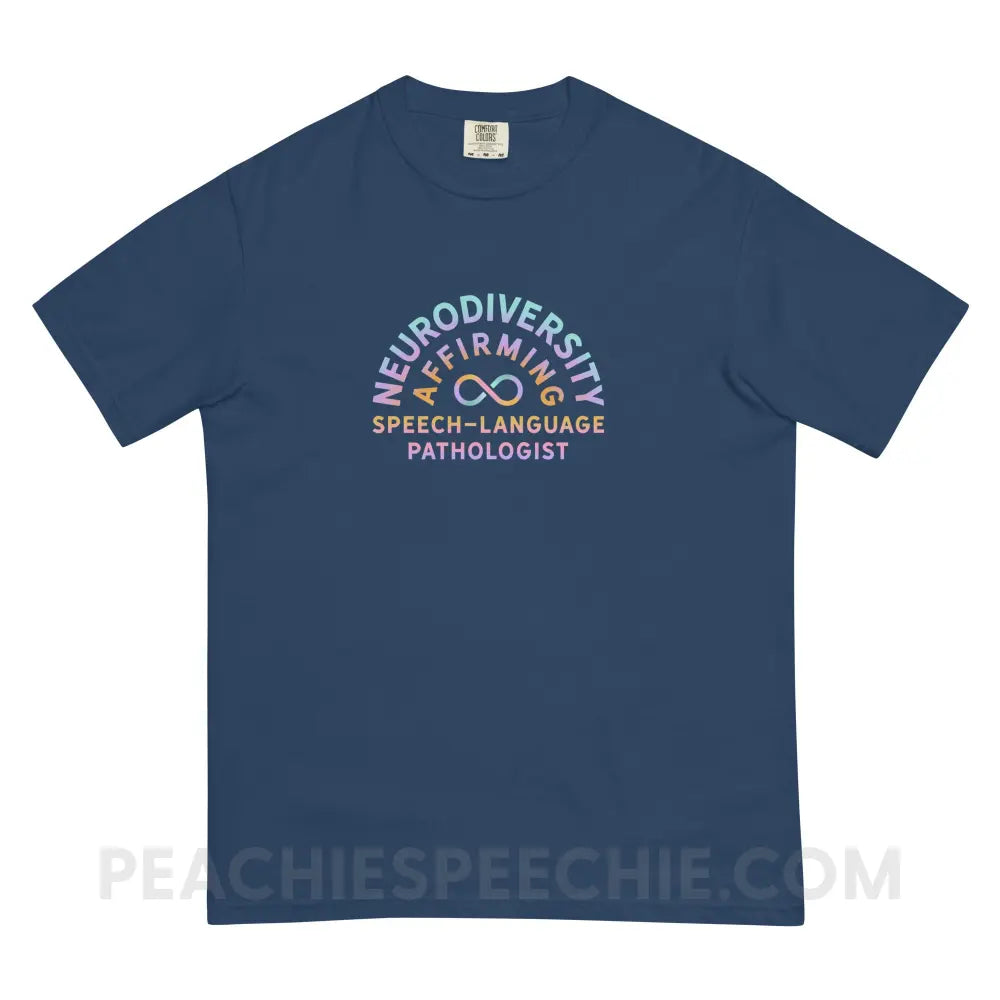 Neurodiversity Affirming SLP Comfort Colors Tee - True Navy / S - T-Shirt peachiespeechie.com