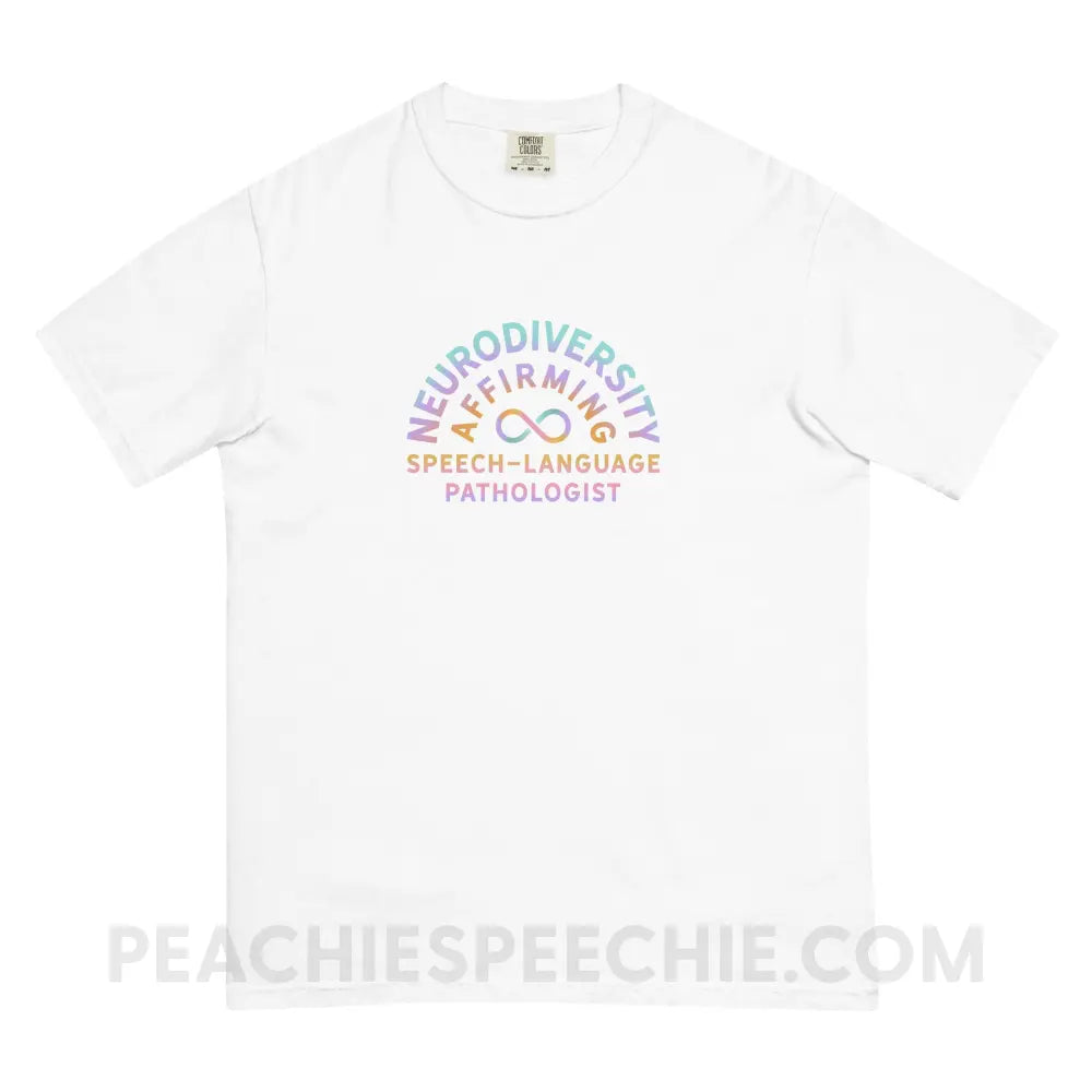 Neurodiversity Affirming SLP Comfort Colors Tee - White / S - T-Shirt peachiespeechie.com